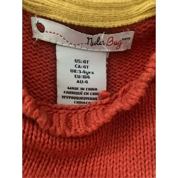 Nula Bug Knit Dress Size 4T Girls Orange Gray - Picture 5 of 6